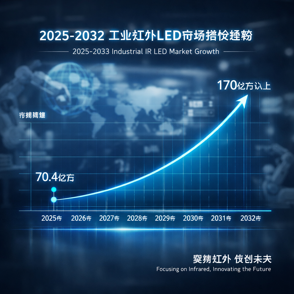 2025-2032年工业红外LED市场增长趋势图,显示市场规模从70.4亿元增至170亿元以上。